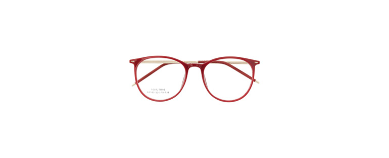 Imagem de um modelo de óculos de grau Kessy no formato redondo e na cor vermelha. 